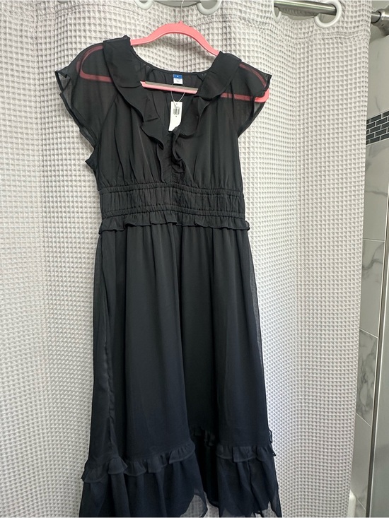Old Navy Dresses & Skirts - Old Navy Black Ruffle-Trim Chiffon Midi Dress
